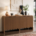 Walnut Sideboard Buffet Cabinet, Wood Storage Credeza with 4 Doors and Adjustable Shelves, Mid-Century Console Cabinet for Living Room, Kitchen, Hallway, Entrway (Walnut)