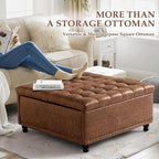 36" Large Square Ottoman with Storage, Tufted Upholstered Storage Ottoman with Lift Top & Solid Legs for Bedroom Room, Extra Large Coffee Tables Bench for Living Room as Footstool (Brown)