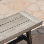 Light Grey Sandblast Finish Acacia Wood Dining Bench with Black Rustic Metal Finish Frame