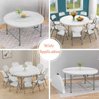 5 FT Round Folding Tables with Carrying Handle 60 inch Heavy Duty Portable Plastic Commercial Table Steel Legs for Party, Dining, Wedding, Events, Picnic Indoor, Outdoor (White,1 Pack)