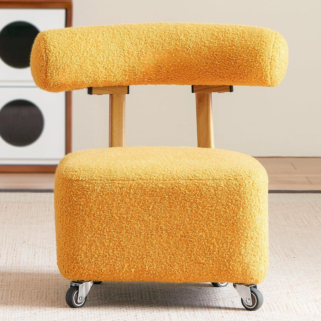Toddler Rolling Chair with Backrest, Yellow | 230lbs Heavy Duty, Boucle Low Rolling Stool, Cute Sensory Furry Small Chair, 3-8 Years Old