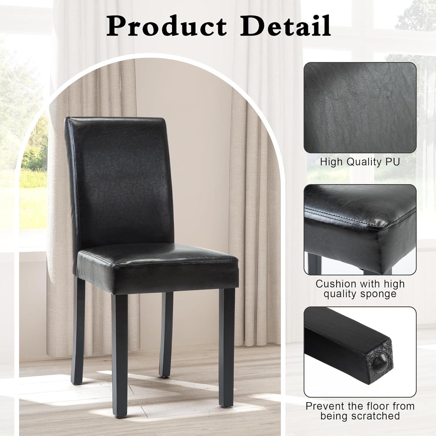LSSPAID Dining Chairs Set of 6, Modern Stylish PU Leather Upholstered Parson Chair, Dining Room Chairs with Solid Wood Legs for Kitchen Living Room, Black