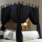 AIOOO 4 Corners Post Princess Curtain Bed Canopy Double Layer Cozy Mosquito Net Mesh and Cloth for Adults Bedroom Decoration (Double-Black/Black, 64" W*82" L*82"*H/(Queen))