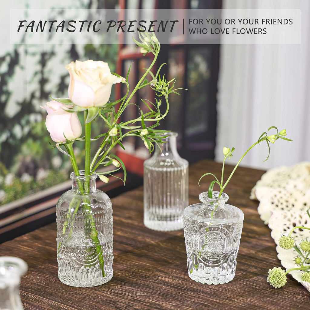SUPMIND Glass Bud Vase Set of 5, Clear Small Flower Vases for Centerpieces in Bulk, Mini Vintage Vase for Rustic Wedding, Home,Table