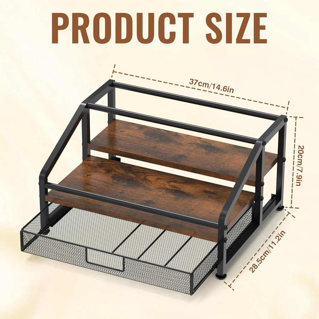 Alyoen Coffee Syrup Organizer Rack, 3-Tier Coffee Station Organizer for Countertop, Coffee Bar Organizer with 35K Cup Storage Basket, Coffee Syrup Holder Stand for Coffee Bar Accessory, Syrup - Wine