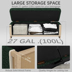 46'' Storage Bench for Bedroom, Modern Storage Ottoman Bench with Walnut Grain Base, Upholstered Bench with 27 Gallons Storage Space for Bedroom End of Bed, Entryway, Living Room, Green