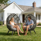Egg Chair Wicker Design, Indoor Outdoor Use with Removable Washable Cover, 400lbs Weight Capacity, Comfortable Balcony Chairs(Black+Gray)