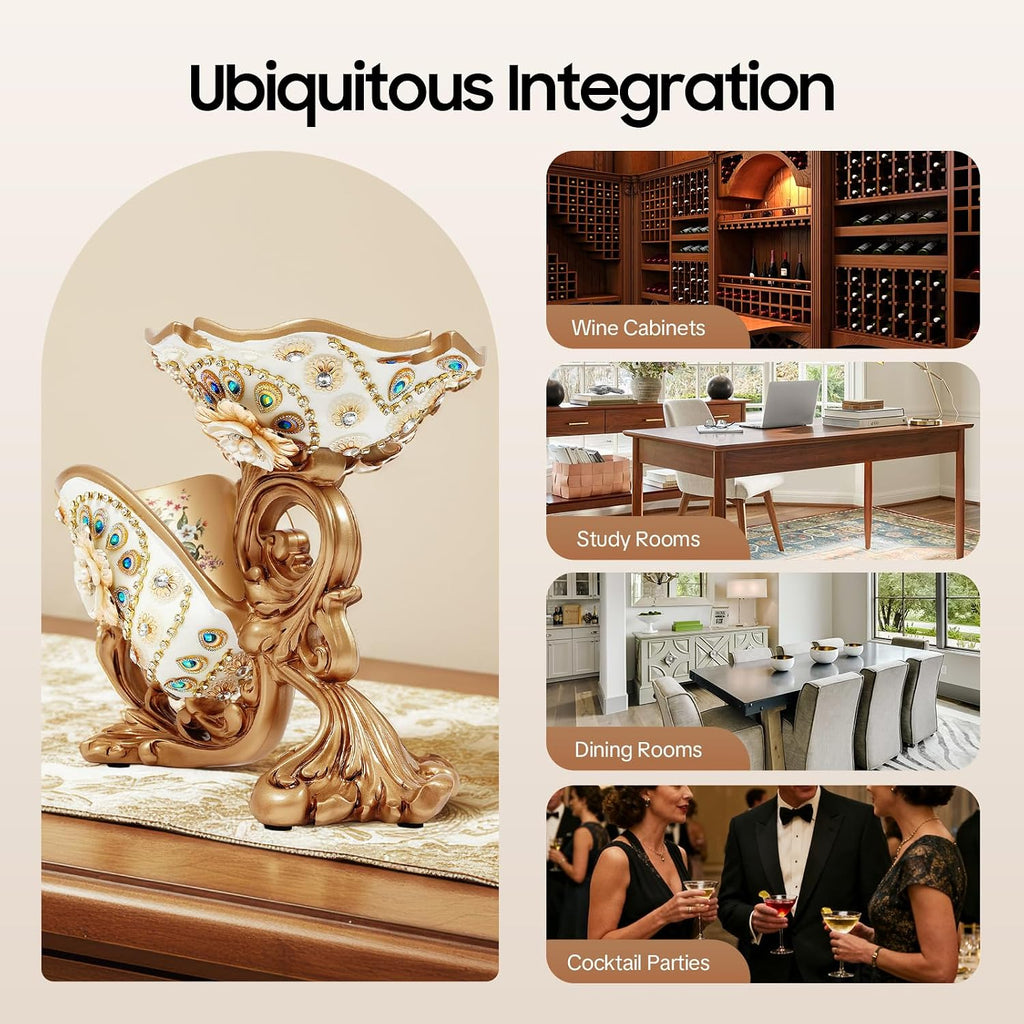 Tabletop Wine Rack Golden Luxury Cameo Flower Diamond Wine Glass Display Holder, Holds 1 Wine Bottle and 3 Wine Glasses Wine Decor for Kitchen Bar Gifts
