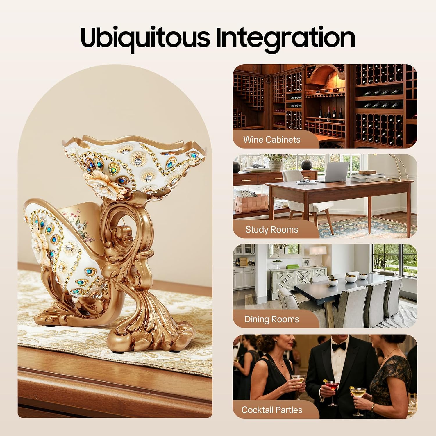 Tabletop Wine Rack Golden Luxury Cameo Flower Diamond Wine Glass Display Holder, Holds 1 Wine Bottle and 3 Wine Glasses Wine Decor for Kitchen Bar Gifts