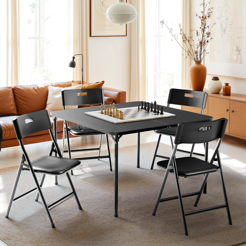 Folding Card Table and Chairs Set, 5-Piece, 34" Card Table with 4 Durable 330lbs Chairs for Card Games, Dining, Indoor & Outdoor Use, Black