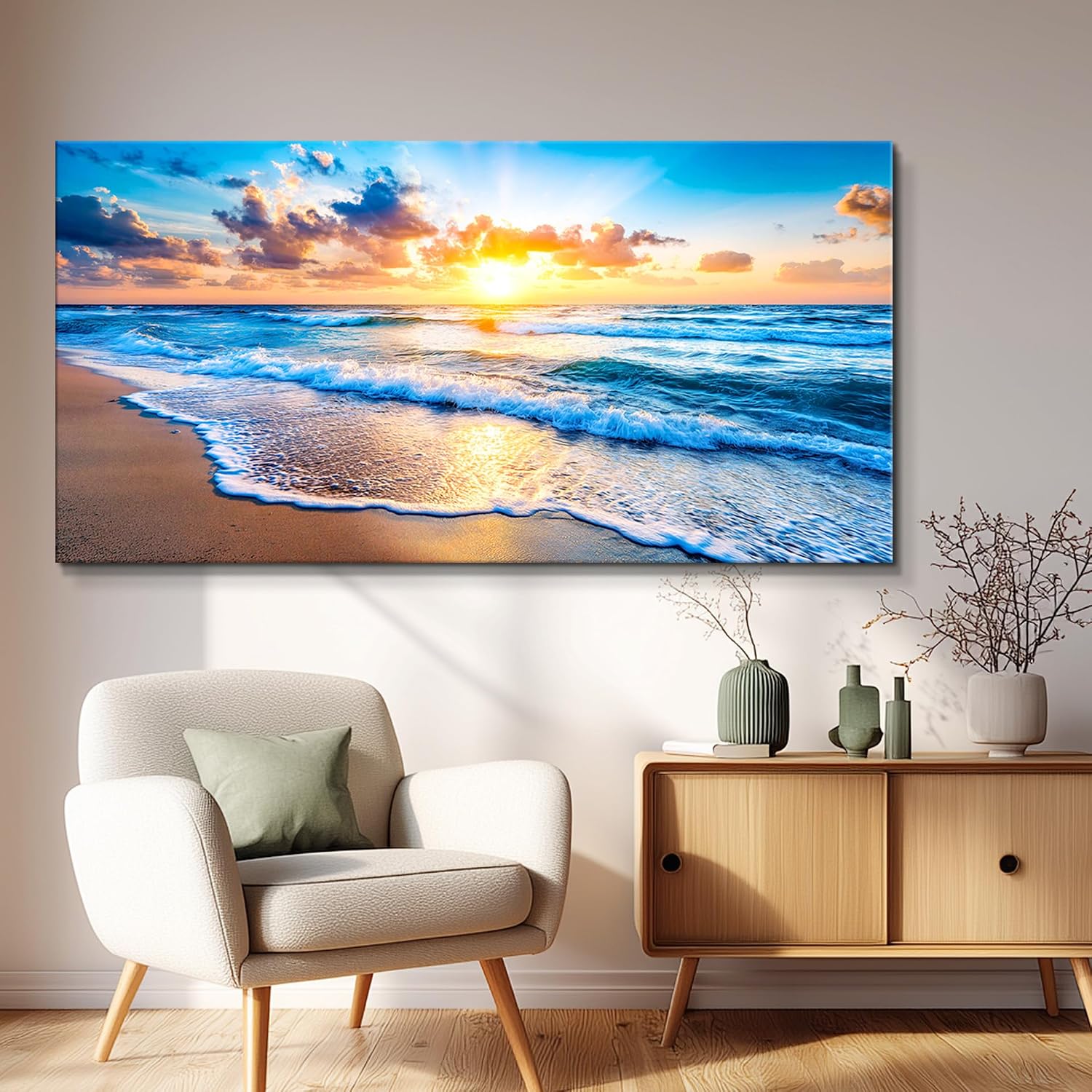 WLWBINTING Beach Wall Art,Large Ocean Theme Wall Decor, Beach Scene Wall Art For Bathroom Living Room Bedroom Office Decorations,Nature Landscape Coastal Pictures Paintings Artwork Home Decor