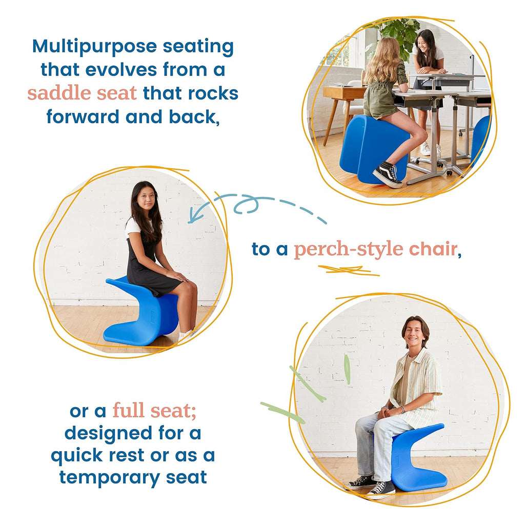 ECR4Kids Wave Seat Perch Stool, 18in - 19.6in Seat Height, Flexible Seating, Blue, 2-Pack