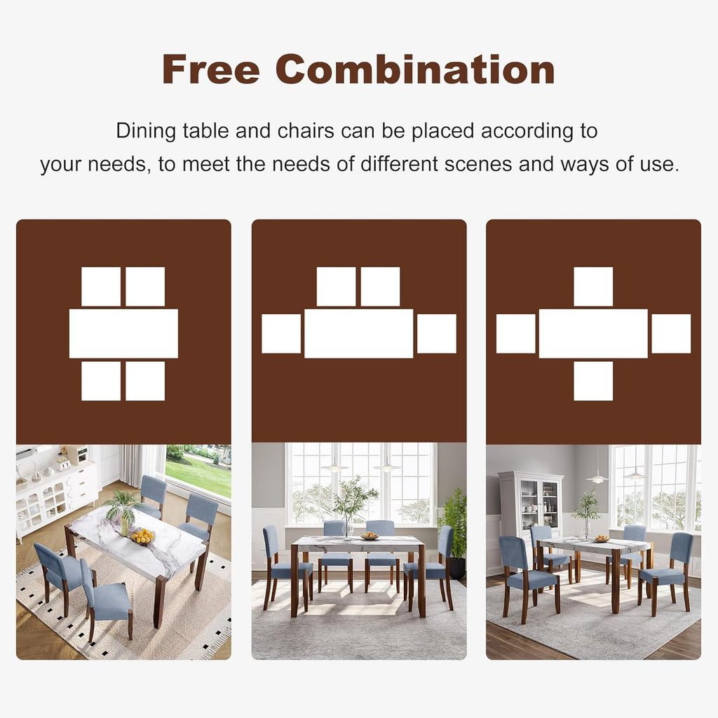 Merax Modern 5 Piece Dining Table Set for 4,Faux Marble Style Kitchen Table Set with One Rectangle Table and 4 Dining Chairs for Dining Room Table Set for Small Place