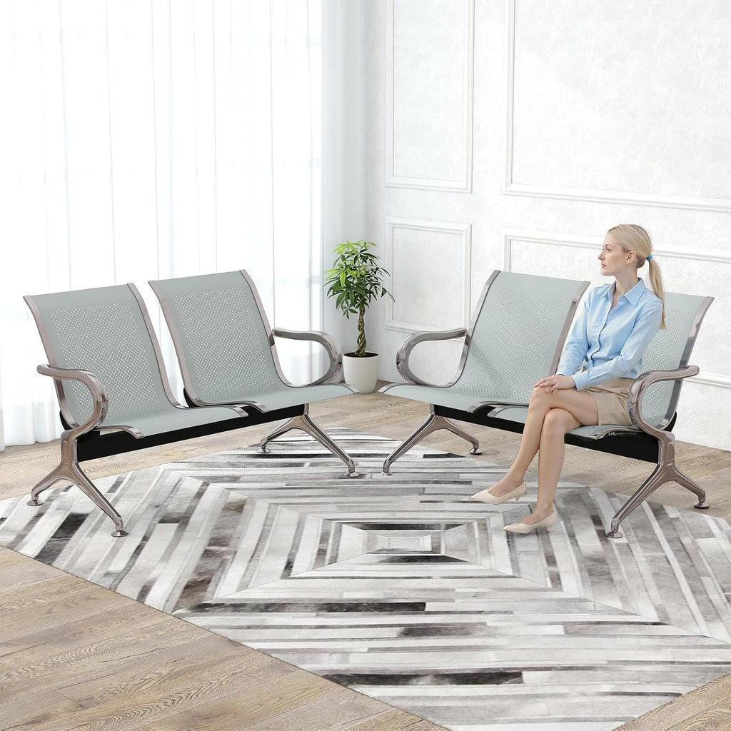 kinbor Waiting Room Chairs - Durable Reception Bench with Armrests, 2-Seat Office Reception Guest Chairs for Office, Hospital, Airport, Bank & Lobby (Gray, Set of 2)