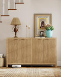 Real Relax Fluted Sideboard Buffet Cabinet with Storage, 55" Modern Sideboard Credenza Cabinet with 4 Doors, Coffee Bar Buffet Table for Dining Room, Kitchen, and Living Room, 55"x15.4"x32.8", Oak