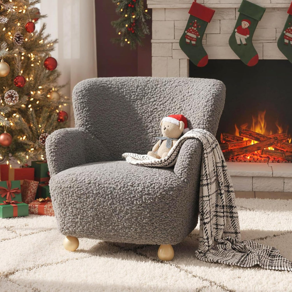 Costzon Kids Sofa, Comfy Toddler Armchair with Solid Rubber Wood Legs, Upholstered Children Reading Chair for Boys & Girls Aged 3+, Kids Furniture Mini Recliner Chair for Bedroom, Playroom (Gray)