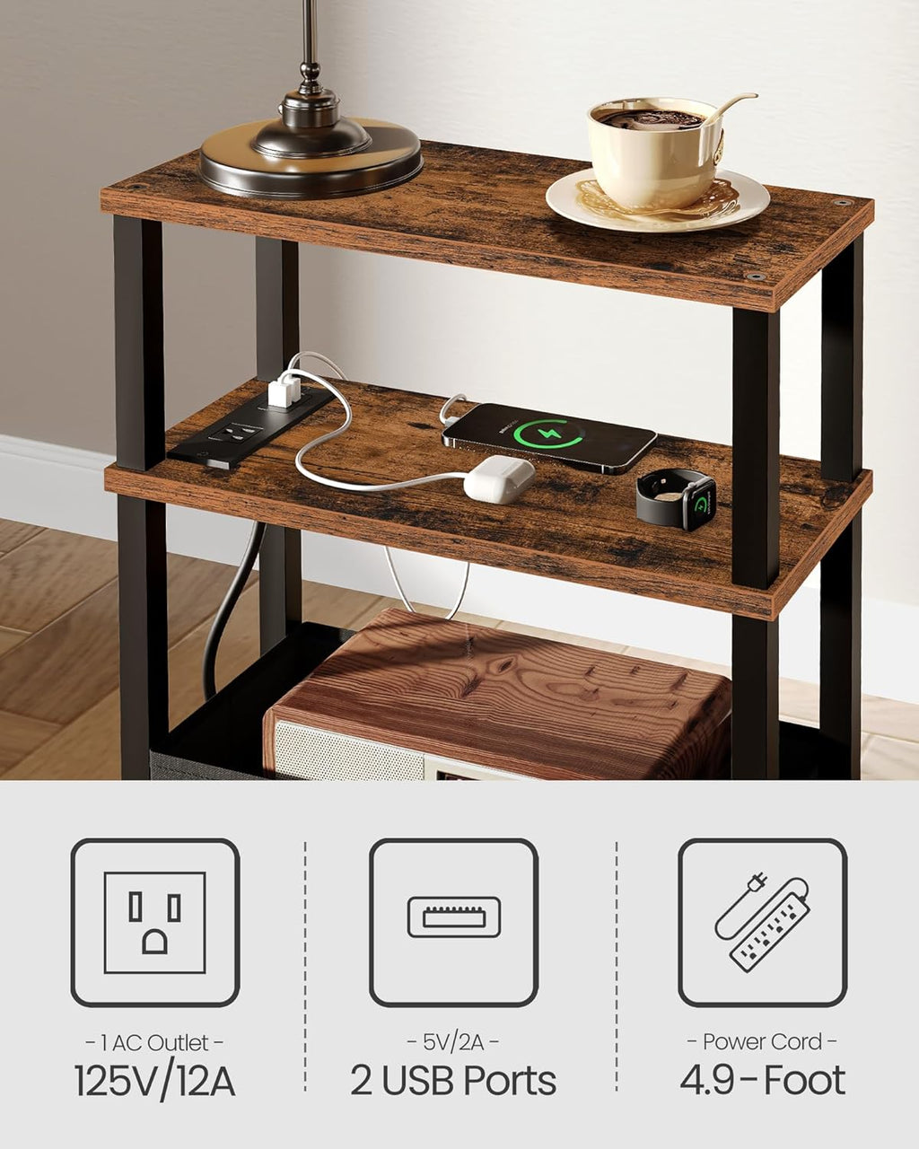CHOEZON Small Narrow Side Table and Nightstand with Drawer Bundle, Skinny End Table, Skinny Bedside Table for Small Spaces for Bedroom, Living Room TBZ07UBF-MBZ11WB