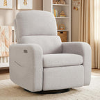 Power Swivel Rocker Recliner, Swivel Glider Nurseryc Recliner Chair with Lumbar Support, Upholstered Rocking Recling Chairs for Adults Nursery, Living Room, Bedroom, Teddy Grey
