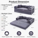 JJJ 78 inch Sofa Bed 4-in-1 Boneless Convertible Corduroy Sleeper Folding Couch with Fixed-Shape Frame and 2 Futons No Assemble Required 3 Seater Upholstered for Living Room (Gray, 78 inch)