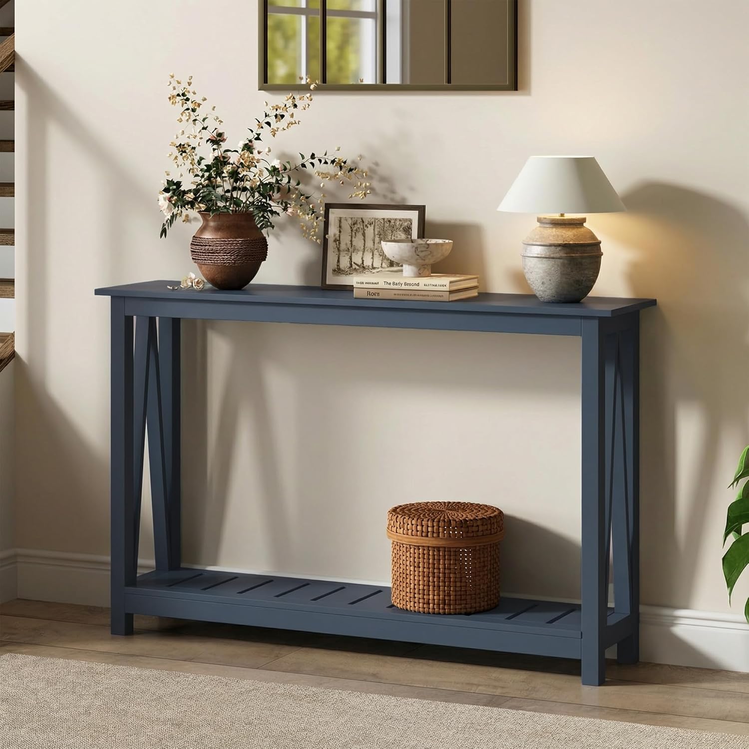 ChooChoo Farmhouse Console Table, Rustic Vintage Narrow Sofa Table for Entryway, Living Room, Hallway, 40 Blue
