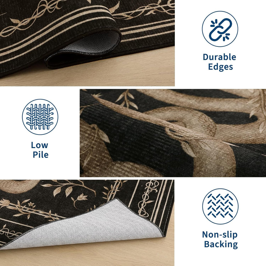Garvee Snake Gothic Washable Kitchen Runner Rug 2x6 Dark Whimsical Unique Soft Thin Indoor Floor Mat for Bathroom Hallway Entryway Bedroom Indoor Decor Low Pile Non-Slip TPE Backing Black Gray