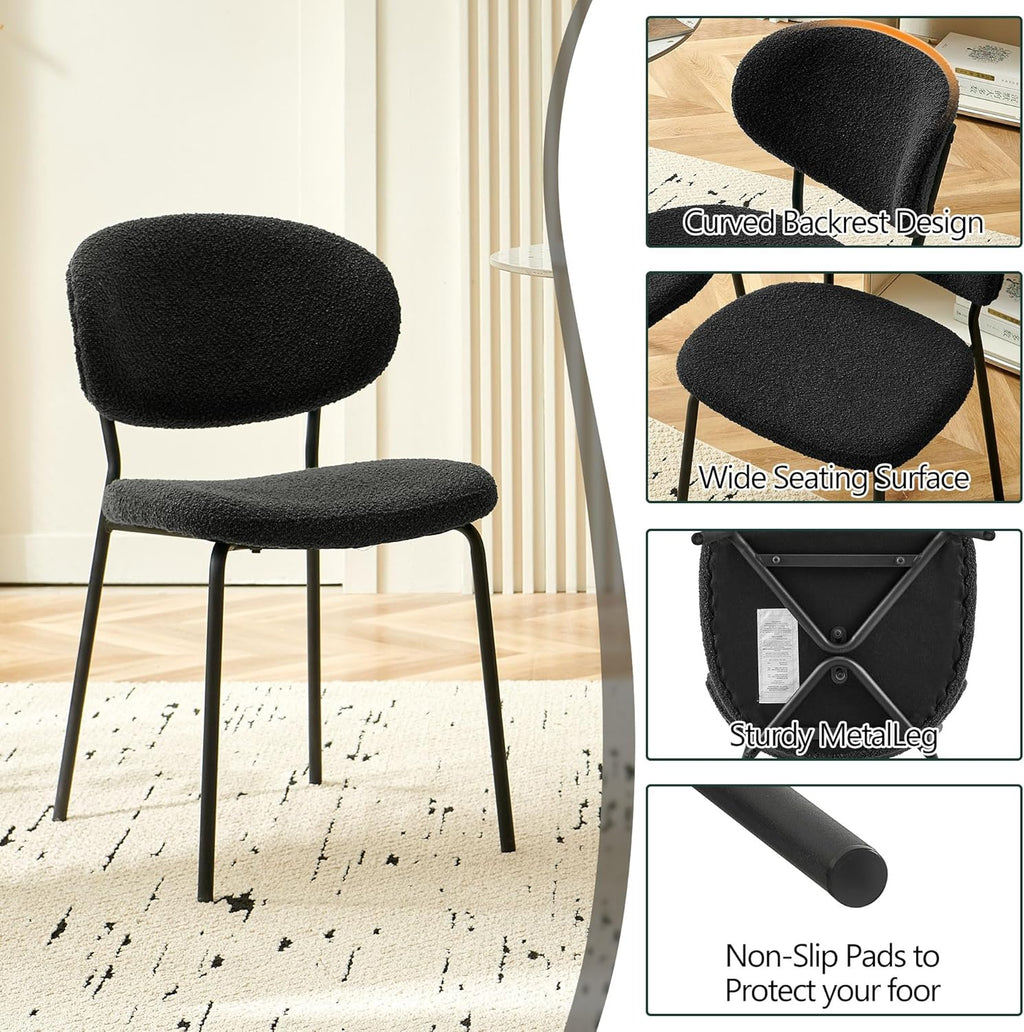 Homedot Kitchen Dining Table Set for 4, Modern Compact Round Dining Breakfast Dinner Table Chairs Set for Apartment Dining Room, Rustic Brown Table with Black Boucle Dining Side Chairs Set