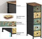 Tohomeor Narrow Storage Dresser Slim Dresser with Retro Flowers Fabric Drawers Vertical Skinny Cabinet for Small Spaces,Bathroom,Bedroom Closet Nightstand,Entryway Organizer (Retro Flower, 5 Drawers)