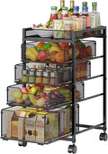 keomaisyto 5-Tier Kitchen Storage Cart with Top Basket & Drawers, Fruit and Vegetable Storage Rack on Wheels, Metal Rolling Cart with Drawers & Kitchen Organization for Snacks, Potatoes, Onions, Cans