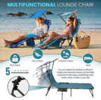 FUNDANGO Heavy Duty Tanning Chair with Face Hole & Canopy, 400lbs Beach Lounge Chair with Side Table, 5-Position Sun Lounger for Outdoor Patio Pool-Face Down Chaise with Anti-Pinch Safety Lock,Cyan