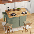 knoworld Rolling Kitchen Island with Storage Cabinet, 41.3'' Width Kitchen Cart with Desktop Drop Leaf Countertop, Portable Mobile Island with Towel Rack, Spice Rack Shelf and Lockable Wheels, Green