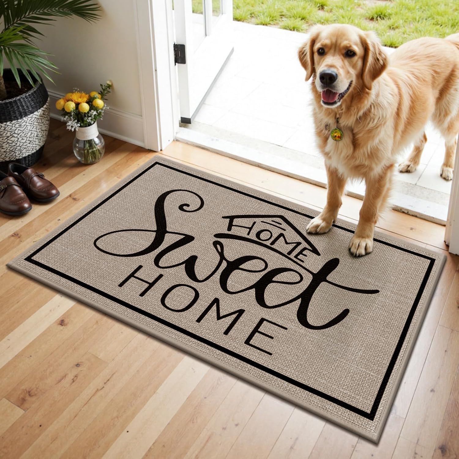 Vaukki Indoor Door Mat 17"x30", Ultra Thin Doormat Indoor Entrance, Non Slip Rubber Backed Inside Welcome Mat for Front Door, Low-Profile Washable Dirt Trapper Entry Floor Mat for Entryway, Sweet Home
