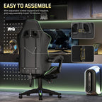 Bigzzia Gaming Chair, Ergonomic Video Game Chairs with Pillow and Lumbar Support, Racing Style Height Adjustable Computer Chair with 360°-Swivel Seat for Adults and Kids（Green）