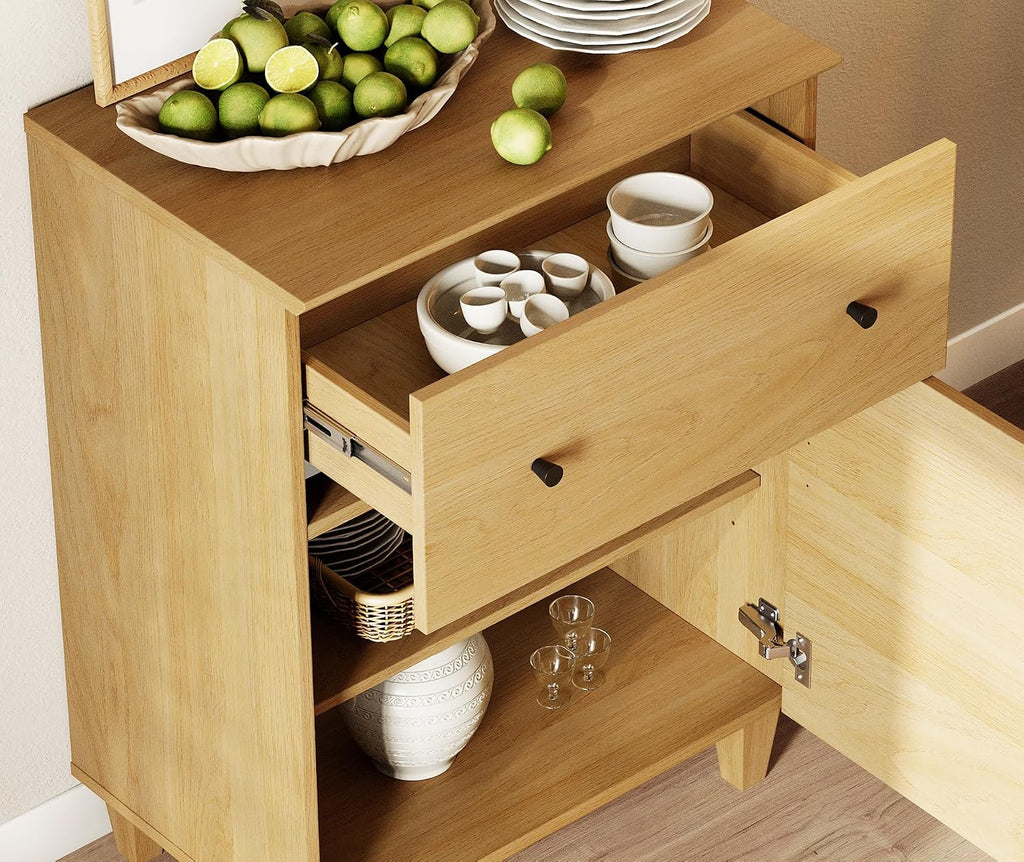 WAMPAT Large Sideboard Buffet Cabinets with Drawers and Doors for Dining Room, 94.4" Wide 4-in-1 Modern Oak Wood Credenza Console Tables with Adjustable Storage Shelves for Kitchen, Living Room