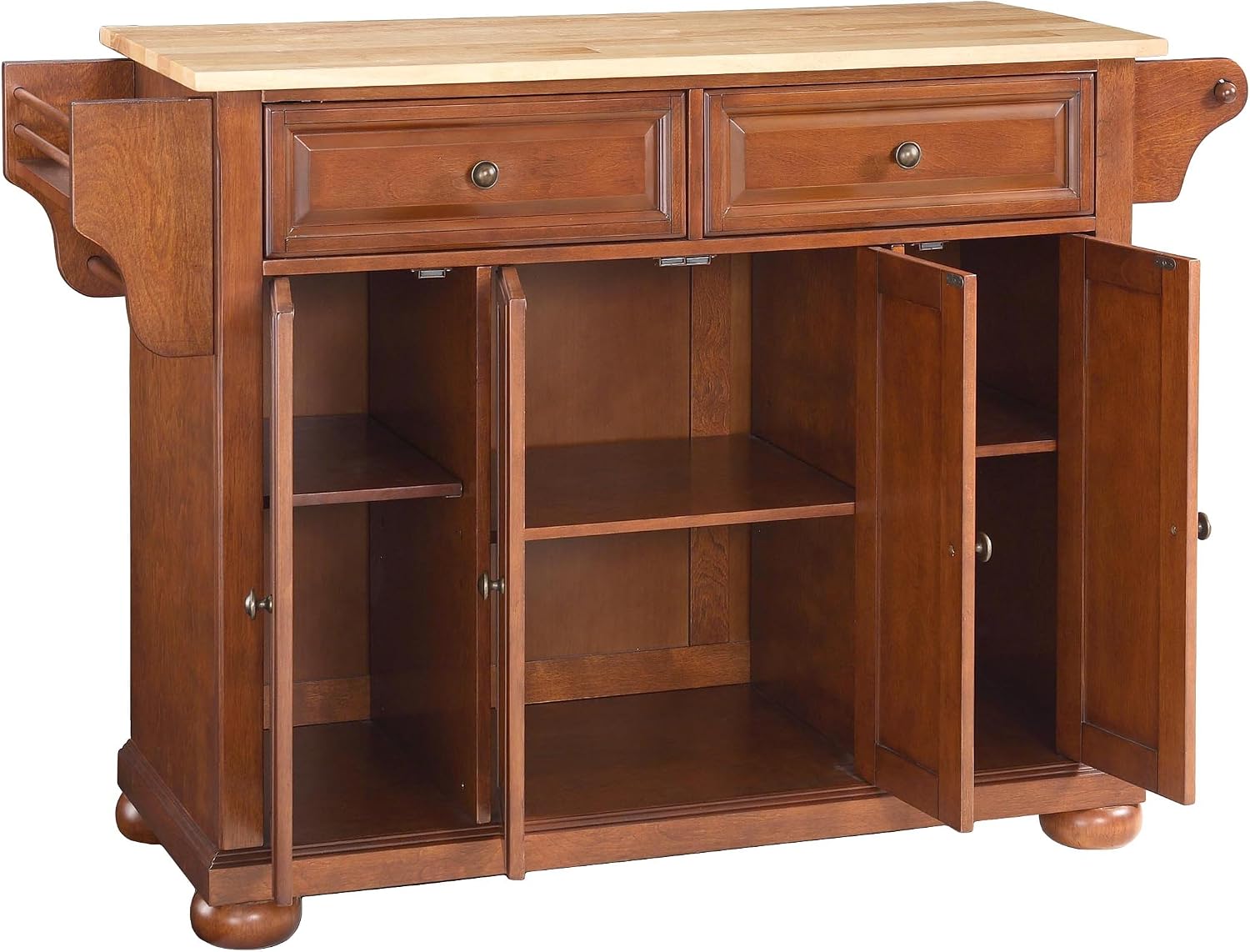Crosley Furniture Alexandria Wood Top Rolling Kitchen Island Storage Cart, Microwave Stand, Spice Rack, Cherry