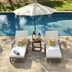 Wicker Chaise Lounge Set of 2, Outdoor Patio Lounge Chair with Adjustable Backrest, Side Shelf and Cushions for Poolside, Garden, Yard, Beige