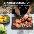 Feasto Outdoor Kitchen Island with Cabinet, 74” x 26” Rolling Grill Table | Grill Table with Stainless Steel Top for Pizza Oven& Griddles, Movable Bar Cart with Pull-Out Plate for Parties & Gathering