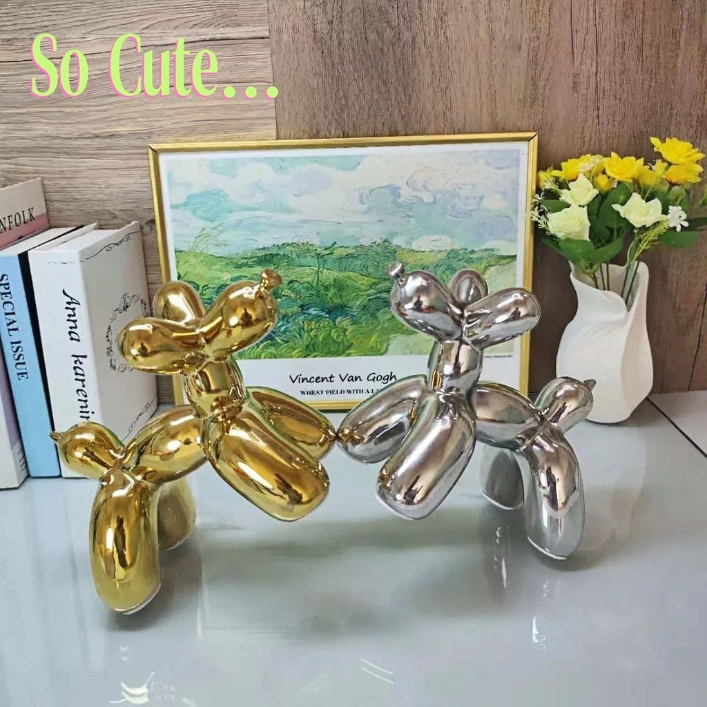 Creative Balloon Dog Wine Bottle Holder Doubles as Standalone Statue Decor and Bookend for Dog Lovers,Modern Decoration for Kitchen,Living Room,and Bar,Ceramic,Metallic Chrome Silver