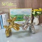 Creative Balloon Dog Wine Bottle Holder Doubles as Standalone Statue Decor and Bookend for Dog Lovers,Modern Decoration for Kitchen,Living Room,and Bar,Ceramic,Metallic Chrome Silver