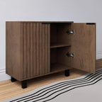 Sideboard Buffet Cabinet Storage for Entryway with Doors, Modern Fluted Shoe Organizer with Adjustable Shelves, Freestanding Hidden Shoe Rack with Black Metal Legs for Front Door Entrance, Living Room
