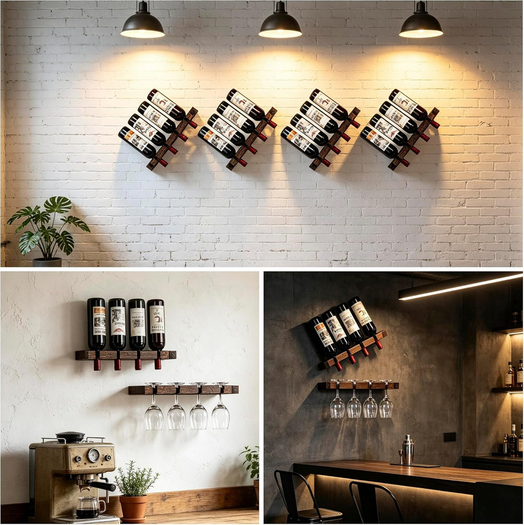 Wall Mounted Wooden Wine/Tall Glass Rack, Hanging Tall Glass Storage & Bar Organizer for Home & Bar Decor.(2)