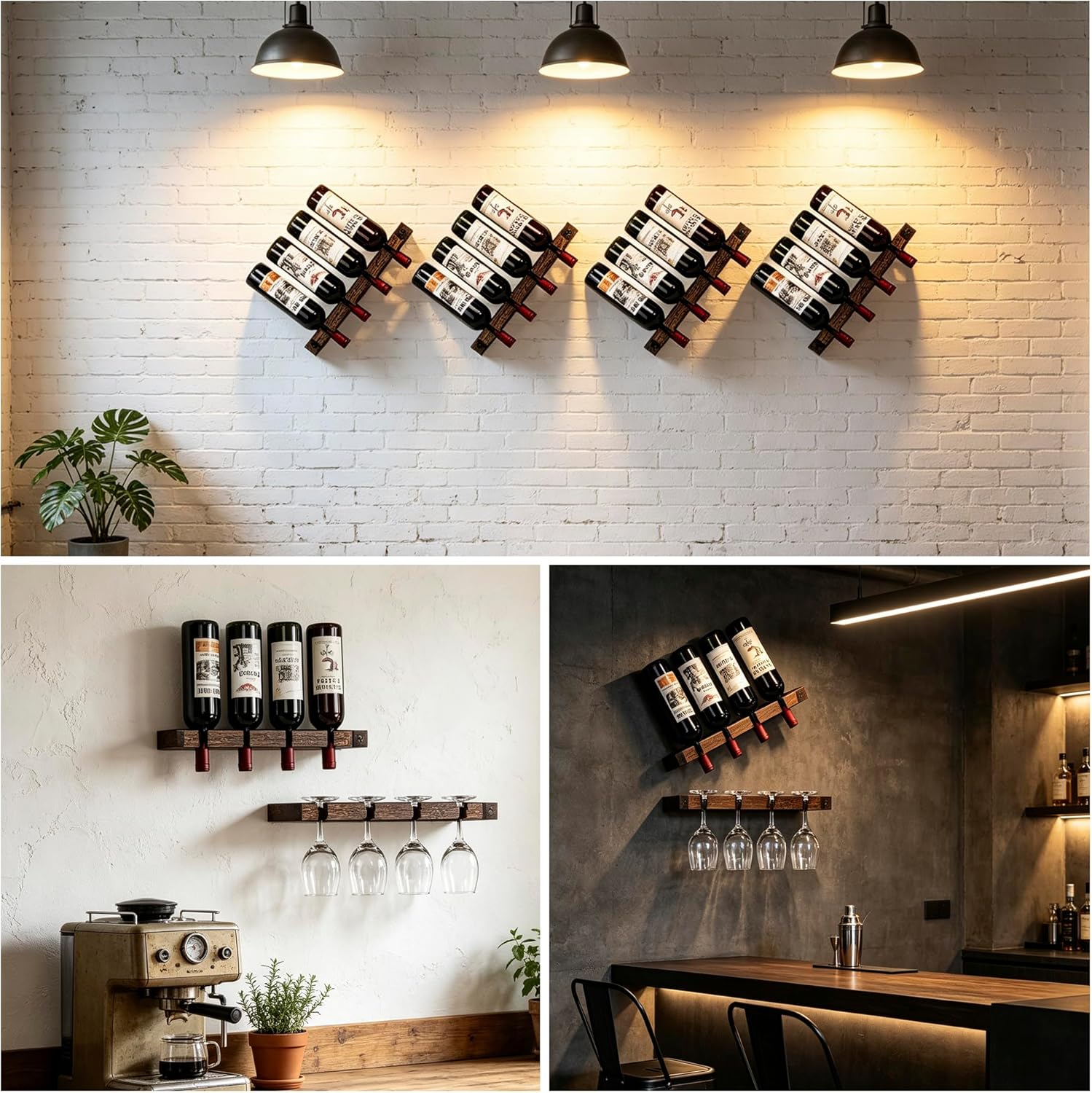 Wall Mounted Wooden Wine/Tall Glass Rack, Hanging Tall Glass Storage & Bar Organizer for Home & Bar Decor.(2)