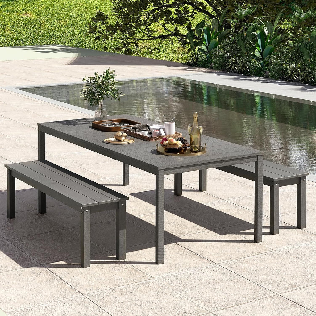 Giantex 55" HDPE Outdoor Bench, 2-3 People Weatherproof Backless Patio Garden Bench with 750 Lbs Capacity, Fade Resistant Outside Seating Furniture, Loveseat for Porch, Yard, Park (1,Grey)