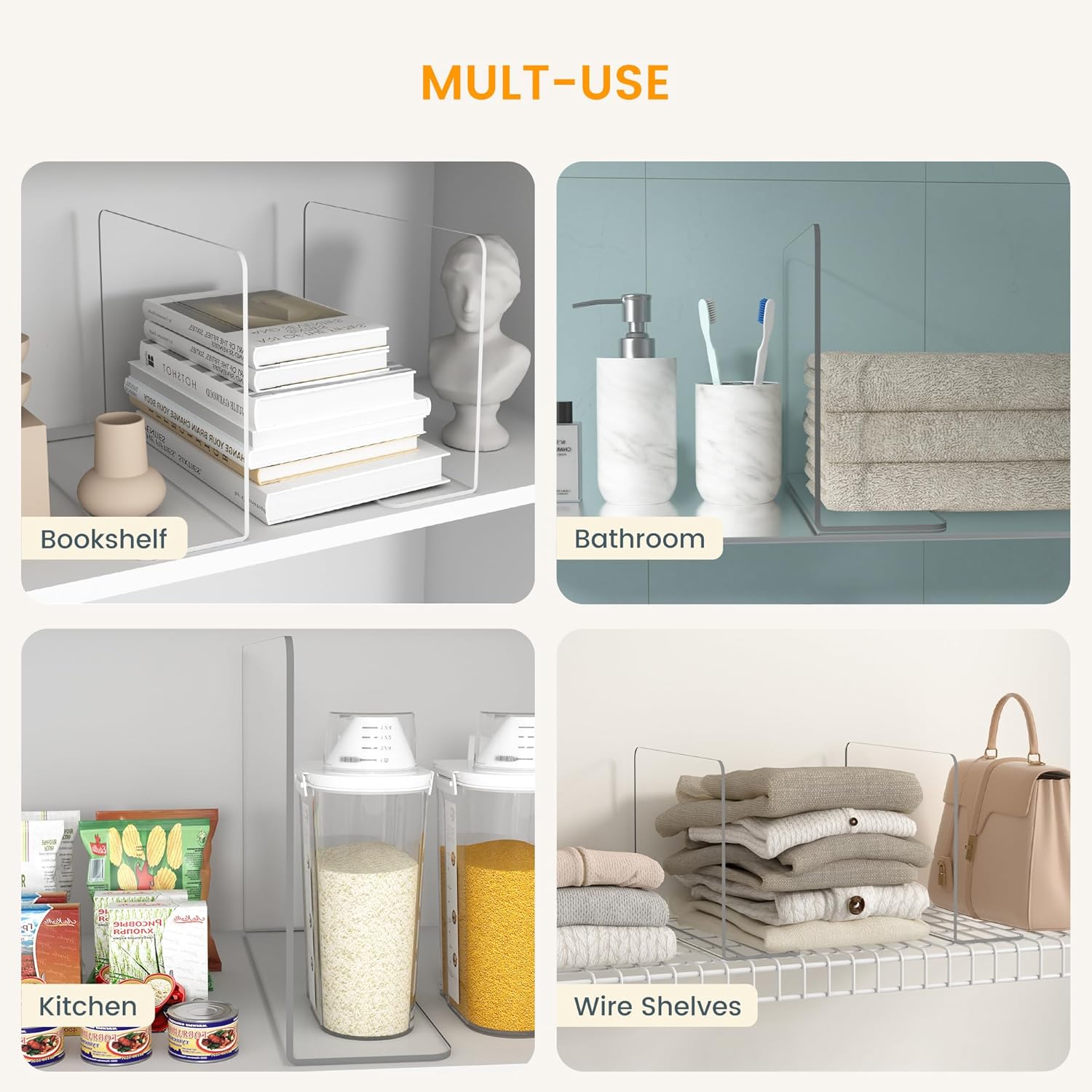 OKPOW Shelf Dividers for Closet Organization – Keep Sweaters & Purses Upright, Clear Acrylic Separators for Most Wood Shelves & Pantry, Damage-Free, Sturdy & Tall (10" x 12", 8 Pack)