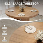 5-Piece Dining Set for Small Spaces 43.3" Round Table & 4 PU Leather Chairs, Modern Farmhouse with Storage Shelf, Apartment Kitchen Easy Assembly (Walnut Color Round Table + 4 U-Shaped Brown Chairs)