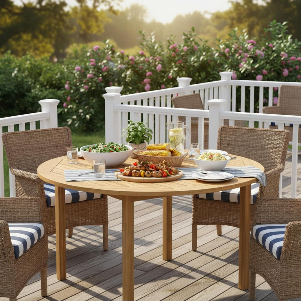 Tangkula 39.5" Round Outdoor Dining Table for 4, Acacia Wood 4-Person Large Patio Dining Table, Farmhouse Indoor Outdoor Dining Furniture for Deck, Garden, Poolside & Backyard