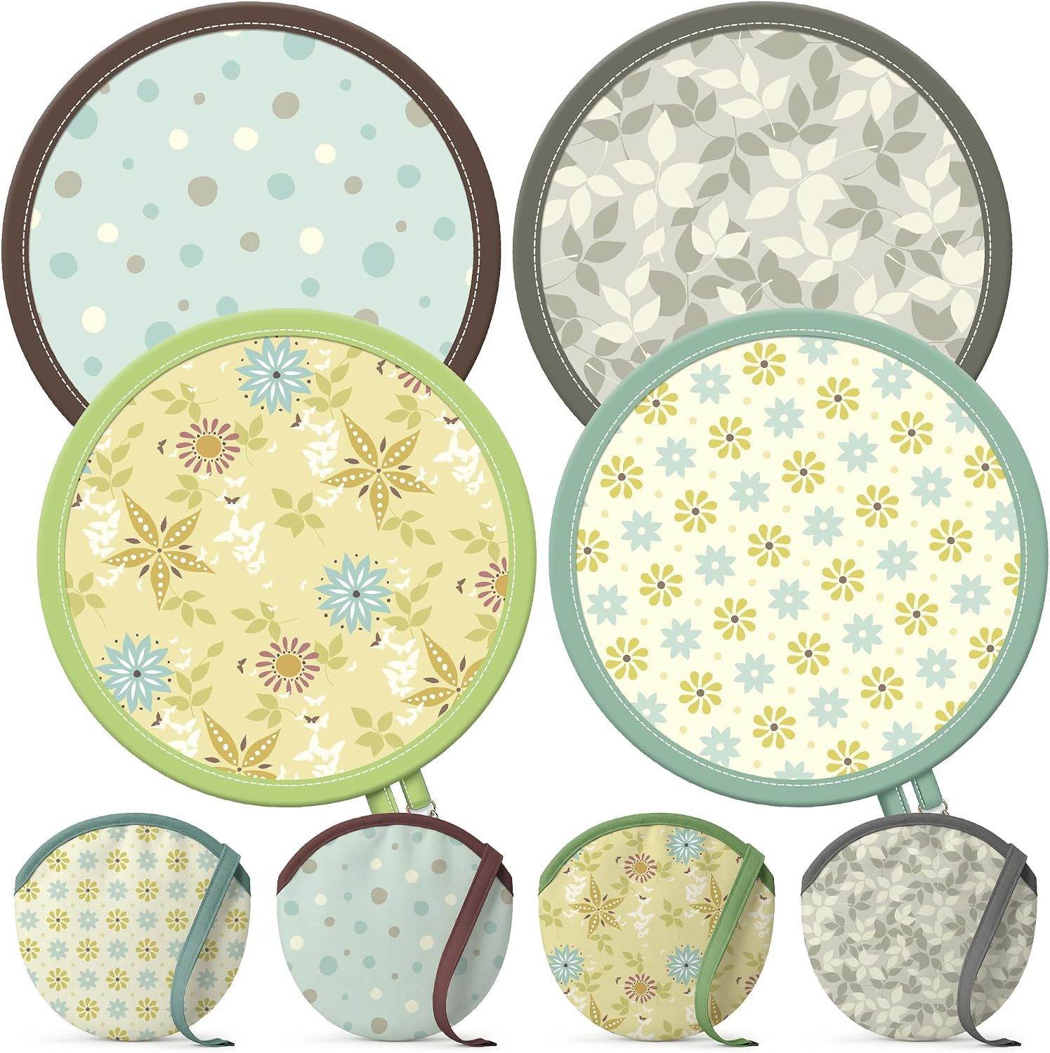 Foldable Round Hand Fans with Matching Storage Pouch, Portable Handheld Summer Cooling Fans for Women, Cute Floral Folding Fan for Travel Beach Wedding Festival Party Favors Outdoor Events (Style 1)