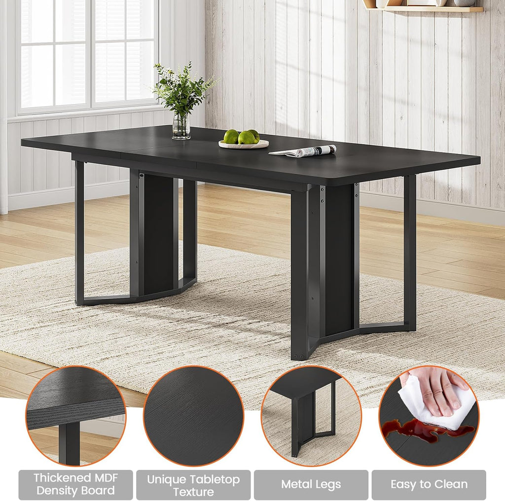 Itaar 5-Piece Dining Table Set for 4-6 People, 63" Extendable Kitchen Table and 4 Cushion Chairs, Dining Room Table with MDF Board & Metal Frame for Small Space, Easy Clean, Black