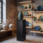 Cinnvoice Solid Wood Cube Display Pedestal Stand 12 x 12 x 40 Inch Black Rustic Sculpture Riser Portable Indoor Plant Stand Mini Table for Sculpture Plant Gallery Pedestal Store Home Party Event Decor
