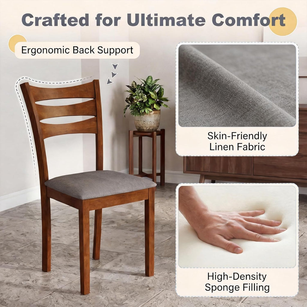 COSTWAY Dining Table Set for 4, 5- Piece Dinette Set with 4 Upholstered Chairs, Rubber Wood Frame & Space-Saving Design, Farmhouse Kitchen Table Set for Apartment and Breakfast Nook