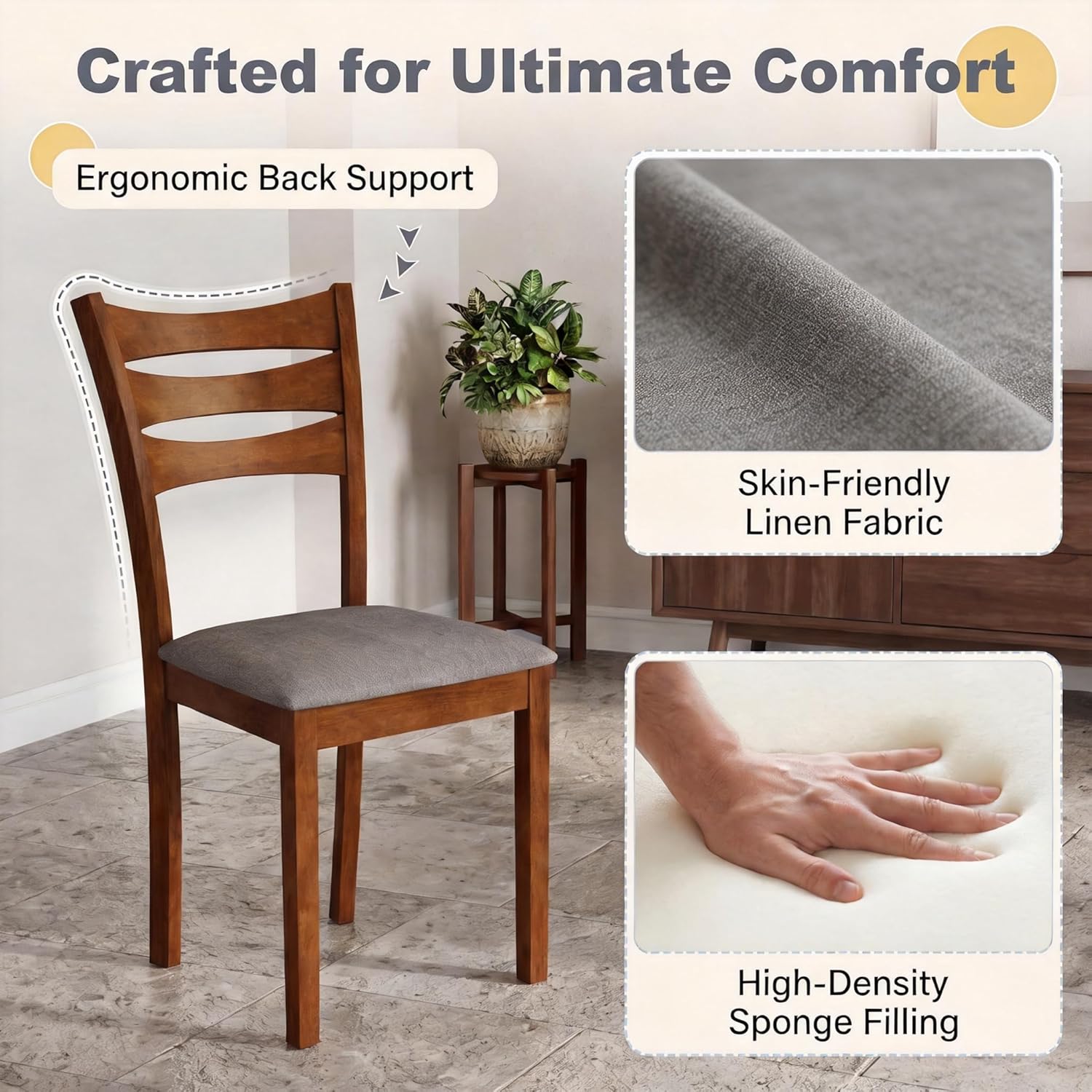 COSTWAY Dining Table Set for 4, 5- Piece Dinette Set with 4 Upholstered Chairs, Rubber Wood Frame & Space-Saving Design, Farmhouse Kitchen Table Set for Apartment and Breakfast Nook